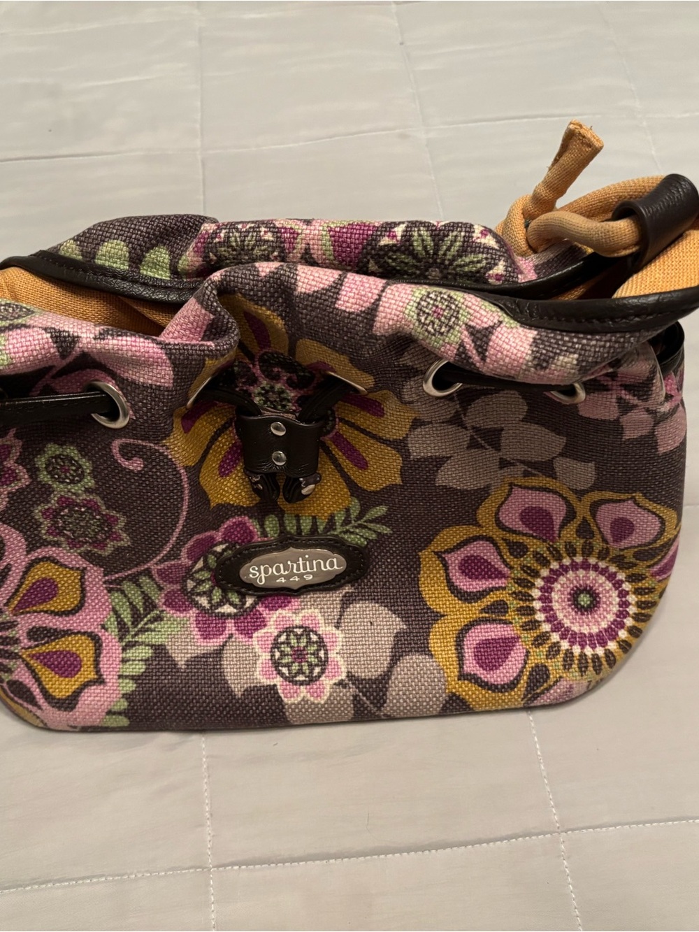 Spartina 449 Floral Canvas Shoulder Bag in Pink, Yellow & Brown - Picture 2 of 10